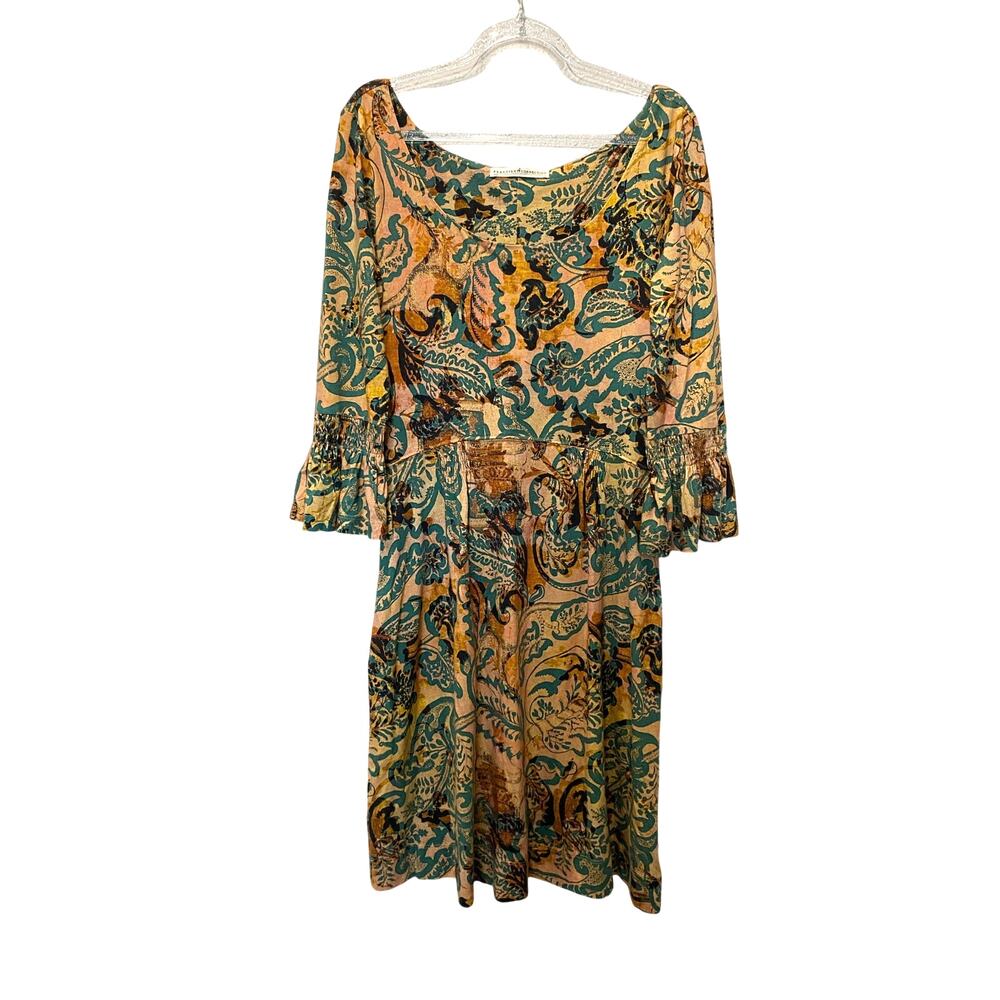 Peruvian Connection Stella Dress Jersey Printed Boho Artsy Flirty Sz S